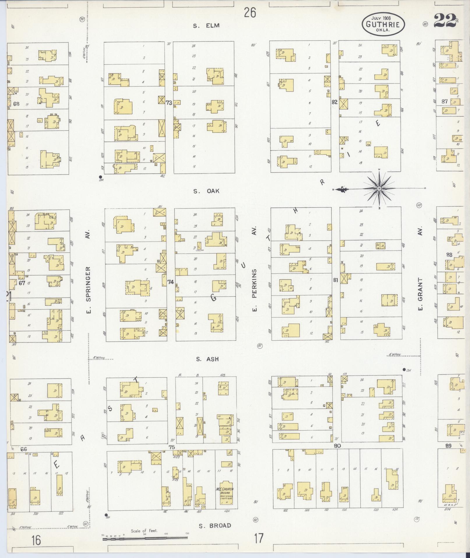 Sanborn Fire Insurance Map from Guthrie, Logan County, Oklahoma (1908), Sheet #0022 - Complete Map Set gallery image, historic Sanborn map, vintage wall art, Oklahoma Oklahoma