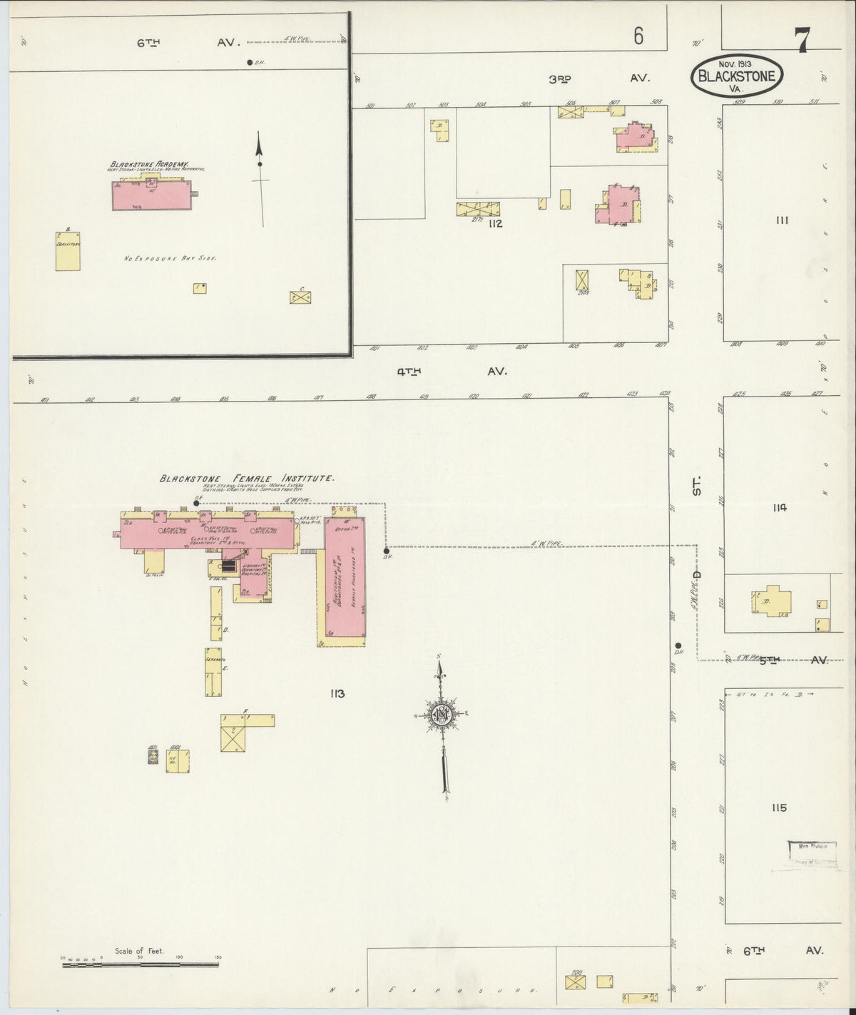 Sanborn Fire Insurance Map from Blackstone, Nottoway County, Virginia (1913), Sheet #0007 - Complete Map Set gallery image, historic Sanborn map, vintage wall art, Virginia Virginia