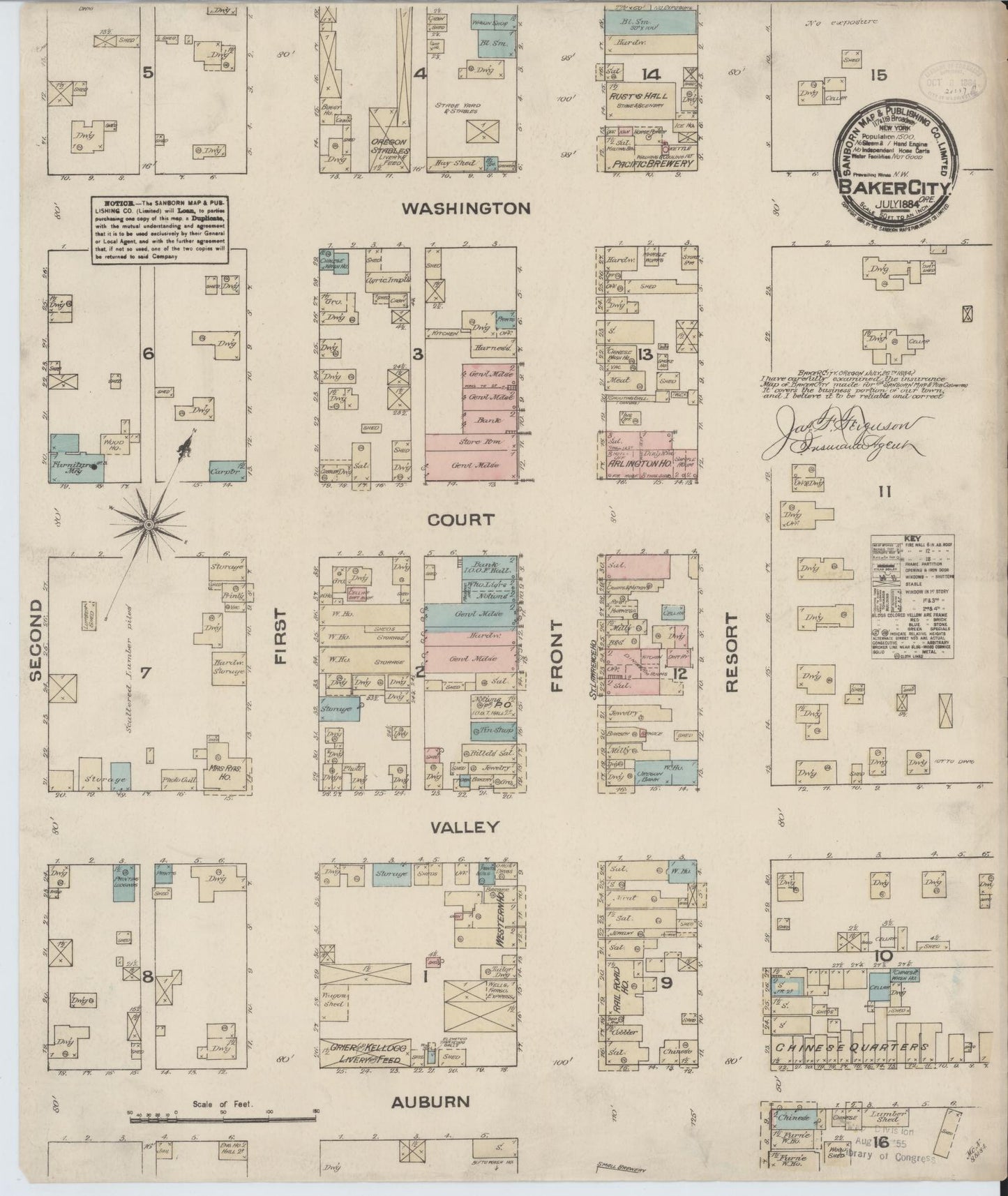 Sanborn Fire Insurance Map from Baker, Baker County, Oregon (1884), Sheet #0001 - Historic Sanborn Fire Insurance Map Print, vintage old map wall art, antique decor, genealogy gift, Oregon Oregon map