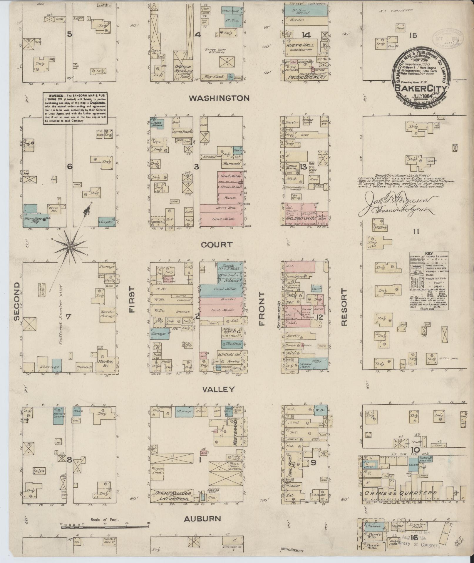 Sanborn Fire Insurance Map from Baker, Baker County, Oregon (1884), Sheet #0001 - Historic Sanborn Fire Insurance Map Print, vintage old map wall art, antique decor, genealogy gift, Oregon Oregon map