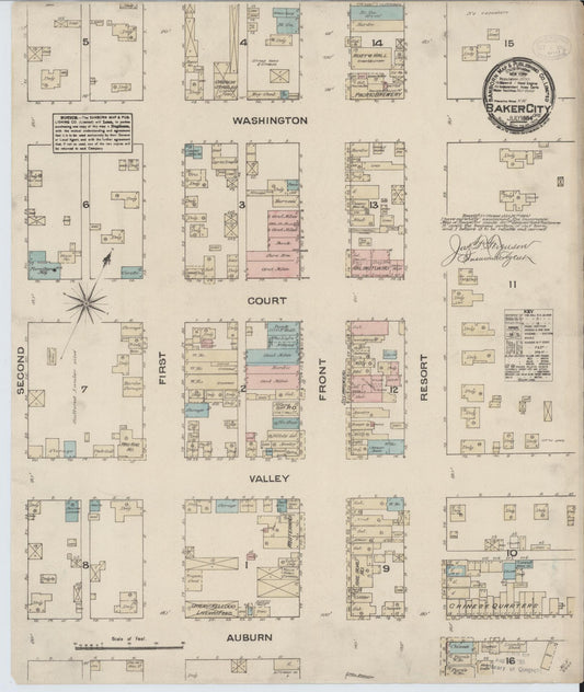 Sanborn Fire Insurance Map from Baker, Baker County, Oregon (1884), Sheet #0001 - Historic Sanborn Fire Insurance Map Print, vintage old map wall art, antique decor, genealogy gift, Oregon Oregon map