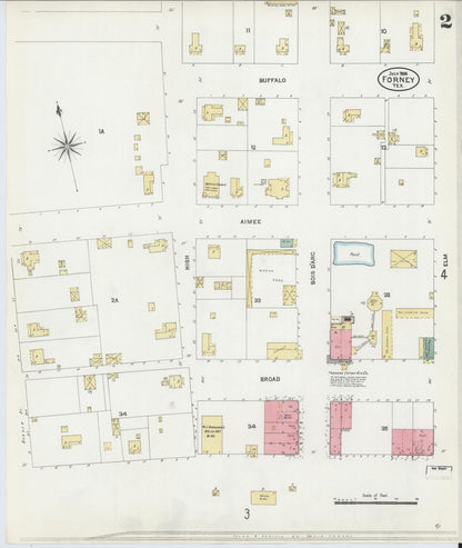Sanborn Fire Insurance Map from Forney, Kaufman County, Texas (1906), Sheet #0002 - Historic Sanborn Fire Insurance Map Print, vintage old map wall art, antique decor, genealogy gift, Texas Texas map