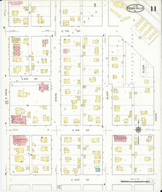Sanborn Fire Insurance Map from Cedar Falls, Black Hawk County, Iowa (1916), Sheet #0011 - Historic Sanborn Fire Insurance Map Print, vintage old map wall art