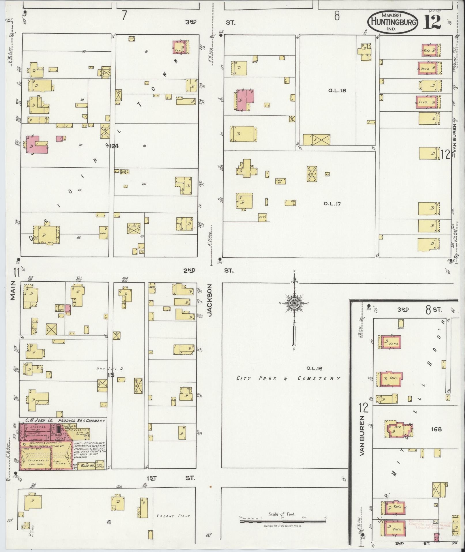 Sanborn Fire Insurance Map from Huntingburg, Dubois County, Indiana (1921), Sheet #0012 - Complete Map Set gallery image, historic Sanborn map, vintage wall art, Indiana Indiana
