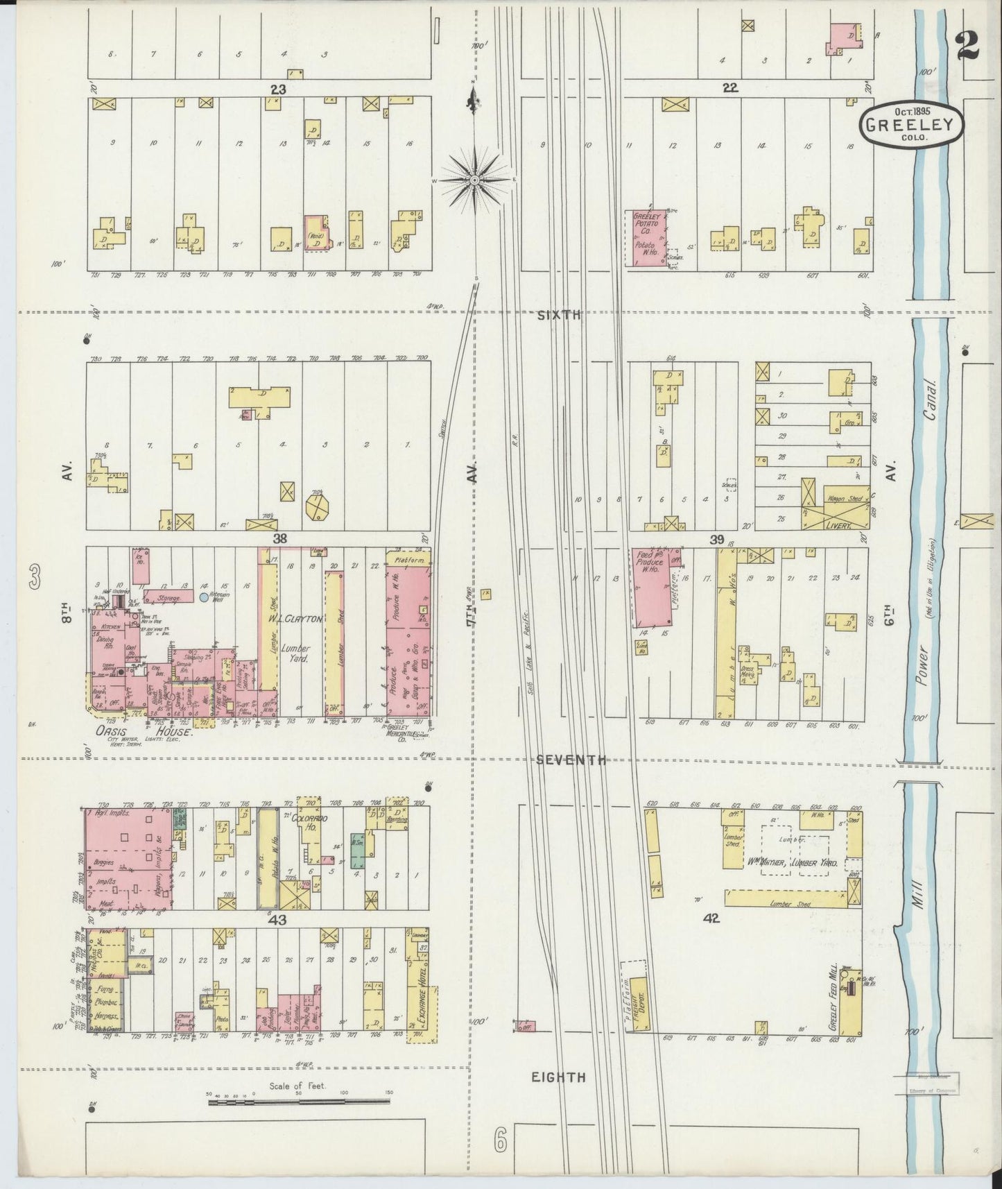 Sanborn Fire Insurance Map from Greeley, Weld County, Colorado (1895), Sheet #0002 - Historic Sanborn Fire Insurance Map Print, vintage old map wall art, antique decor, genealogy gift, Colorado Colorado map