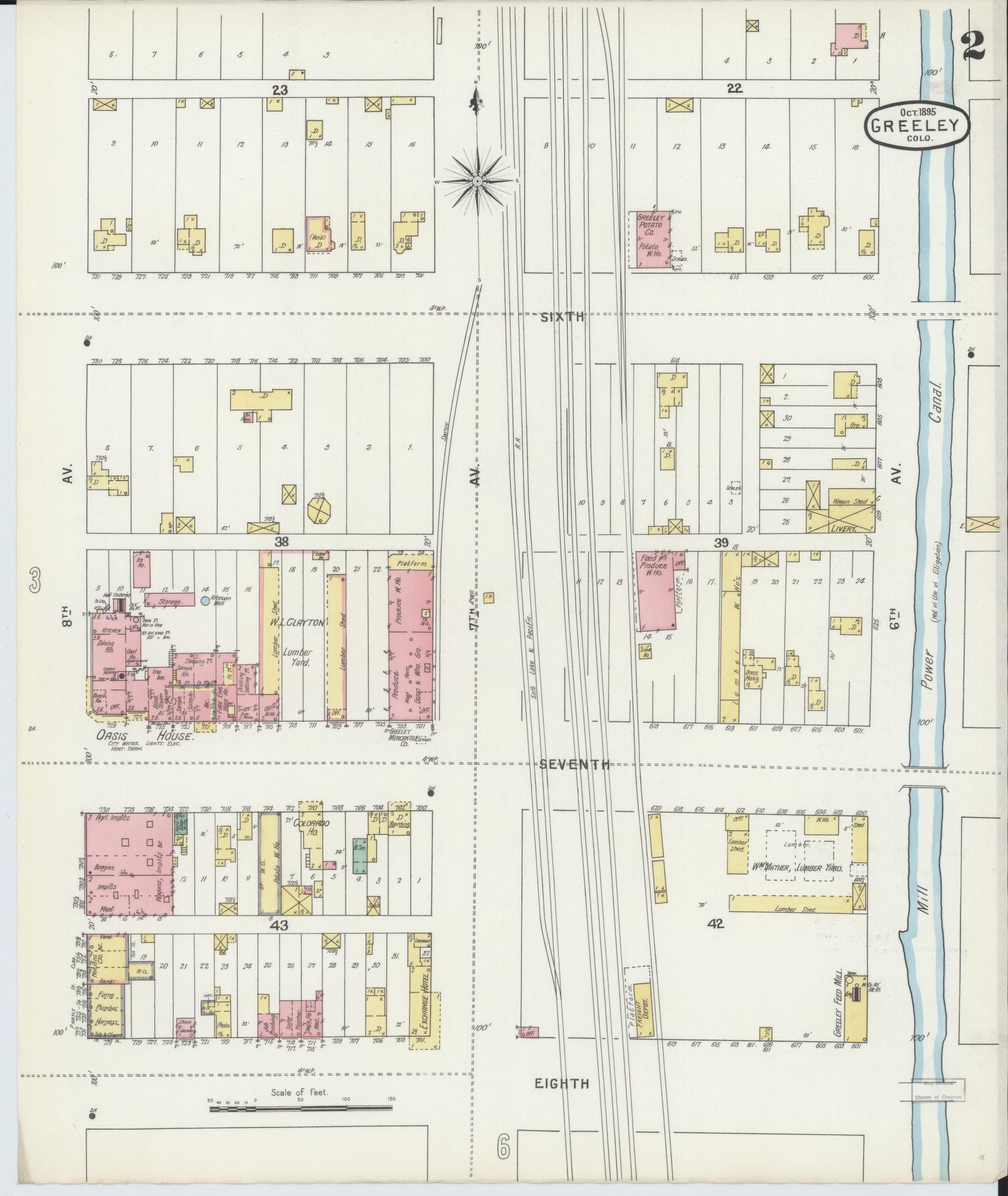 Sanborn Fire Insurance Map from Greeley, Weld County, Colorado (1895), Sheet #0002 - Historic Sanborn Fire Insurance Map Print, vintage old map wall art, antique decor, genealogy gift, Colorado Colorado map