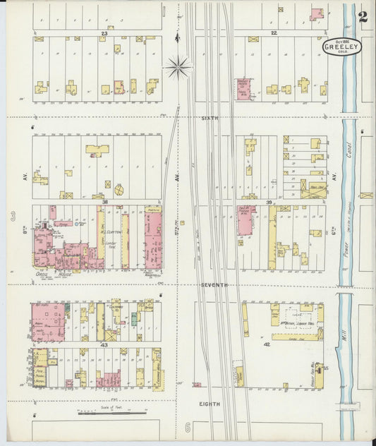 Sanborn Fire Insurance Map from Greeley, Weld County, Colorado (1895), Sheet #0002 - Historic Sanborn Fire Insurance Map Print, vintage old map wall art, antique decor, genealogy gift, Colorado Colorado map