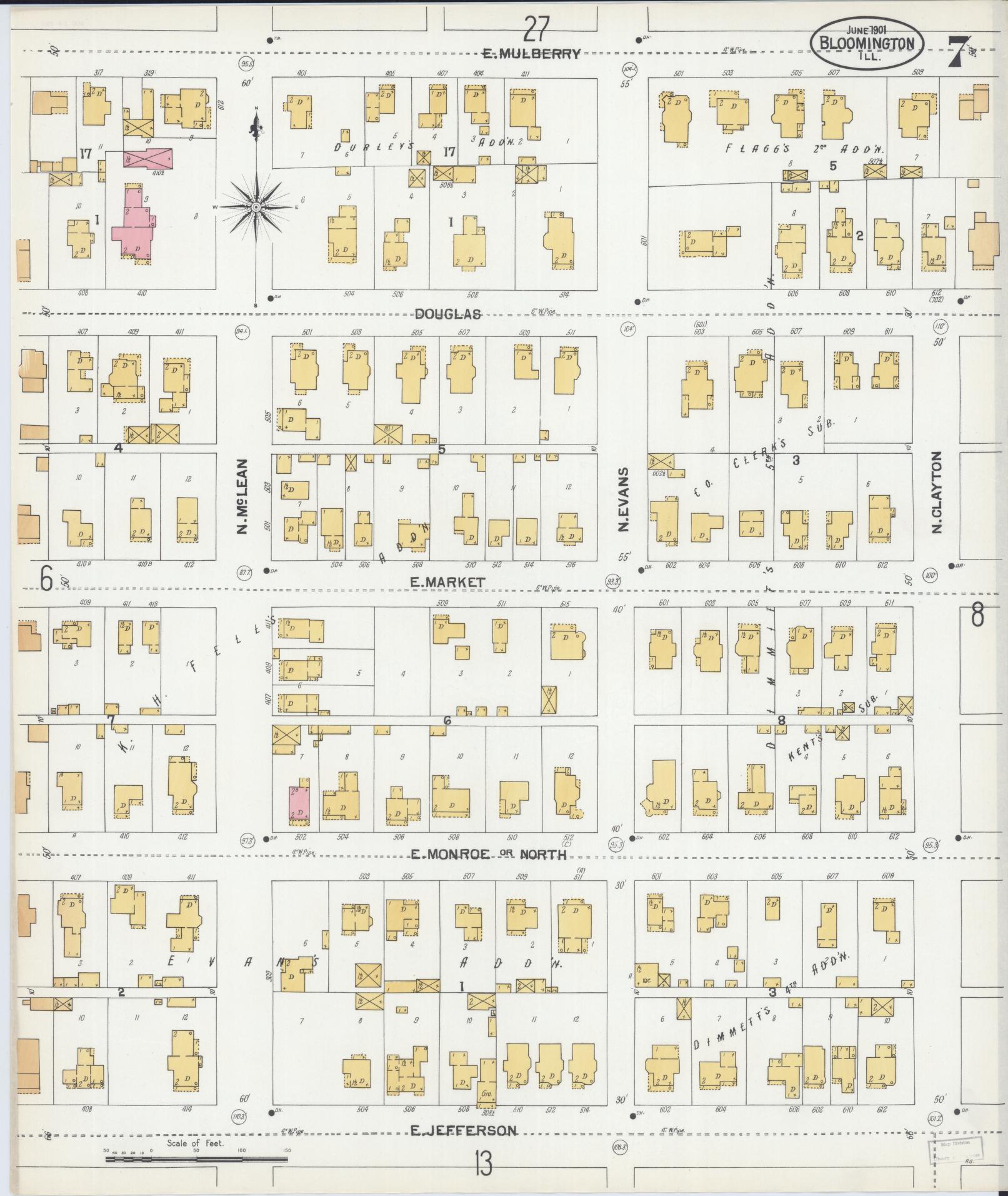 Sanborn Fire Insurance Map from Bloomington, McLean County, Illinois (1901), Sheet #0007 - Complete Map Set gallery image, historic Sanborn map, vintage wall art, Illinois Illinois