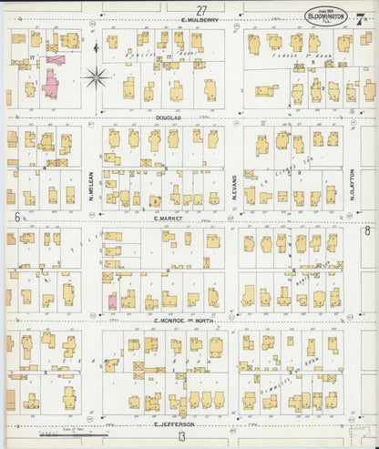 Sanborn Fire Insurance Map from Bloomington, McLean County, Illinois (1901), Sheet #0007 - Complete Map Set gallery image, historic Sanborn map, vintage wall art, Illinois Illinois