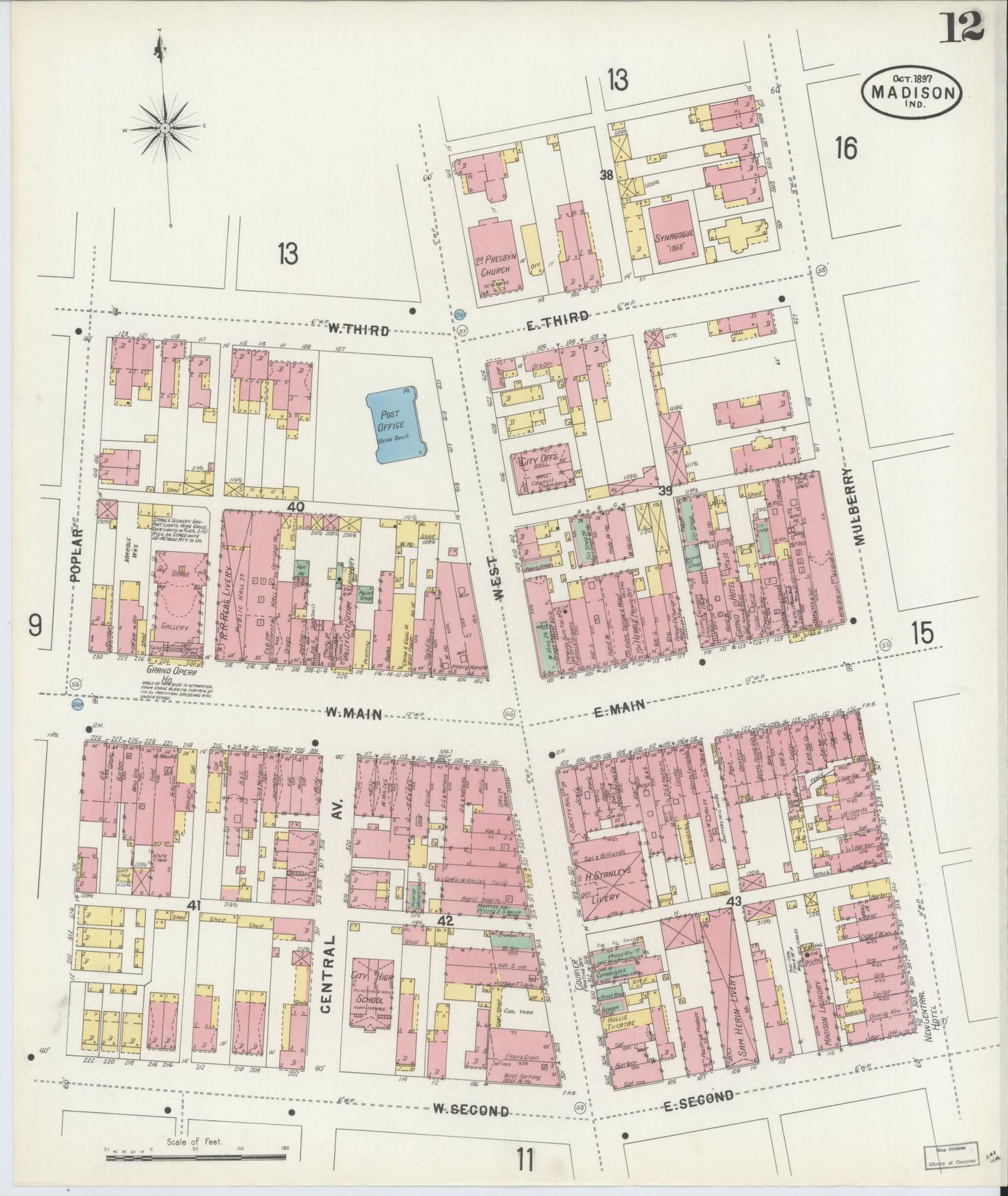 Sanborn Fire Insurance Map from Madison, Jefferson County, Indiana (1897), Sheet #0012 - Complete Map Set gallery image, historic Sanborn map, vintage wall art, Indiana Indiana
