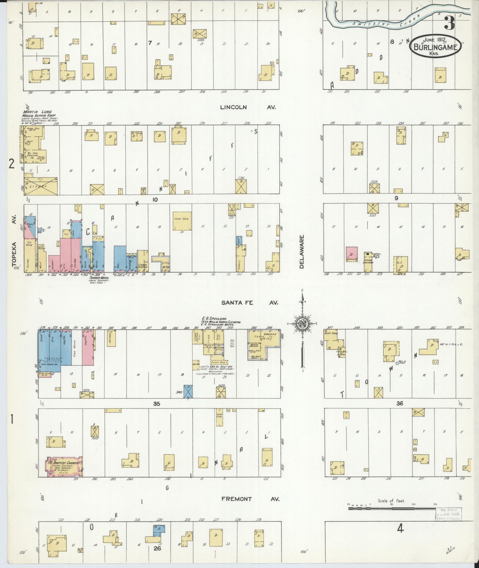 Sanborn Fire Insurance Map from Burlingame, Osage County, Kansas (1912), Sheet #0003 - Complete Map Set gallery image, historic Sanborn map, vintage wall art, Kansas Kansas