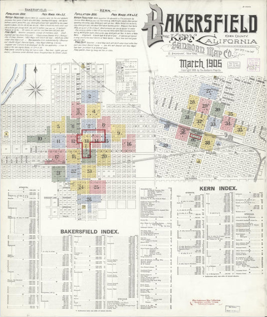 Sanborn Fire Insurance Map from Bakersfield, Kern County, California (1905), Sheet #0001 - Historic Sanborn Fire Insurance Map Print, vintage old map wall art, antique decor, genealogy gift, California California map
