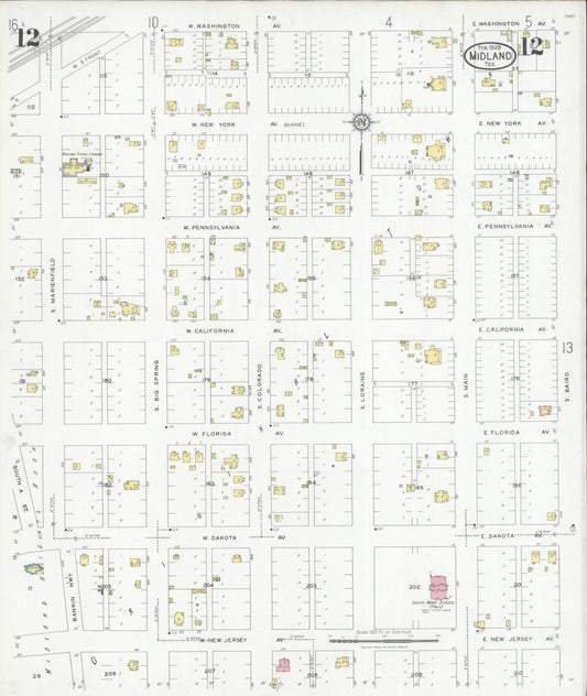 Sanborn Fire Insurance Map from Midland, Midland County, Texas (1929), Sheet #0012 - Historic Sanborn Fire Insurance Map Print, vintage old map wall art, antique decor, genealogy gift, Texas Texas map