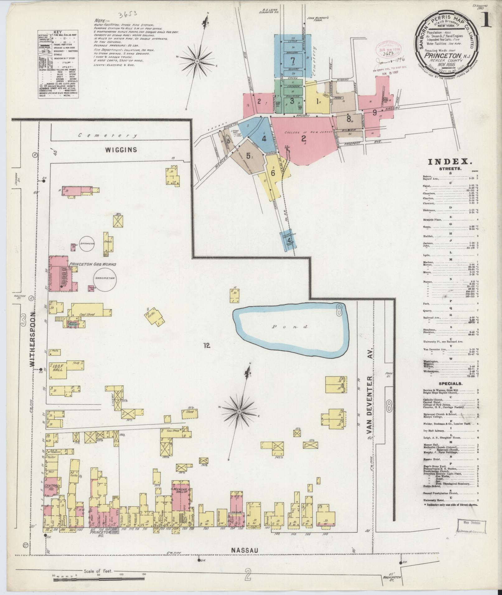 Sanborn Fire Insurance Map from Princeton, Mercer County, New Jersey (1895), Sheet #0001 - Historic Sanborn Fire Insurance Map Print, vintage old map wall art, antique decor, genealogy gift, New Jersey New Jersey map