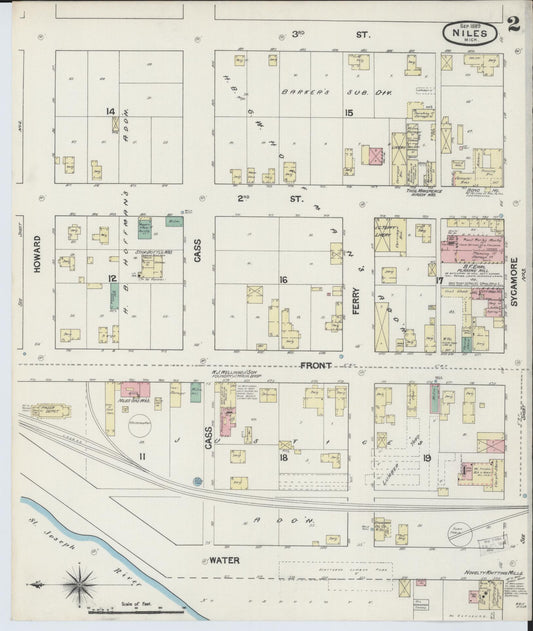 Sanborn Fire Insurance Map from Niles, Berrien County, Michigan (1889), Sheet #0002 - Historic Sanborn Fire Insurance Map Print, vintage old map wall art, antique decor, genealogy gift, Michigan Michigan map