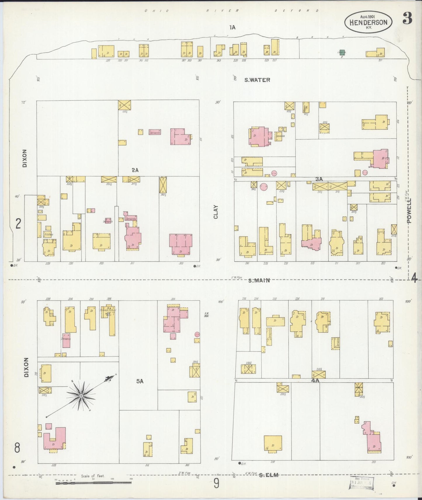 Sanborn Fire Insurance Map from Henderson, Henderson County, Kentucky (1901), Sheet #0003 - Complete Map Set gallery image, historic Sanborn map, vintage wall art, Kentucky Kentucky
