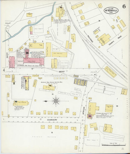 Sanborn Fire Insurance Map from McMinnville, Warren County, Tennessee (1907), Sheet #0006 - Complete Map Set gallery image, historic Sanborn map, vintage wall art, Tennessee Tennessee