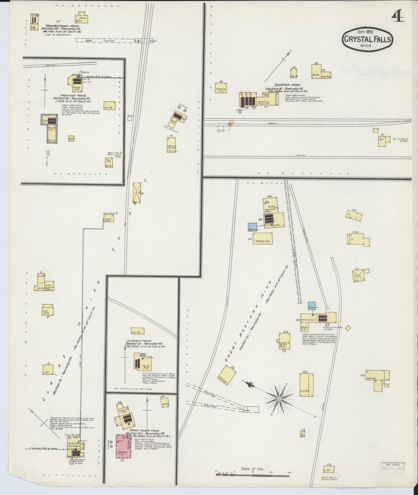 Sanborn Fire Insurance Map from Crystal Falls, Iron County, Michigan (1892), Sheet #0004 - Historic Sanborn Fire Insurance Map Print, vintage old map wall art, antique decor, genealogy gift, Michigan Michigan map