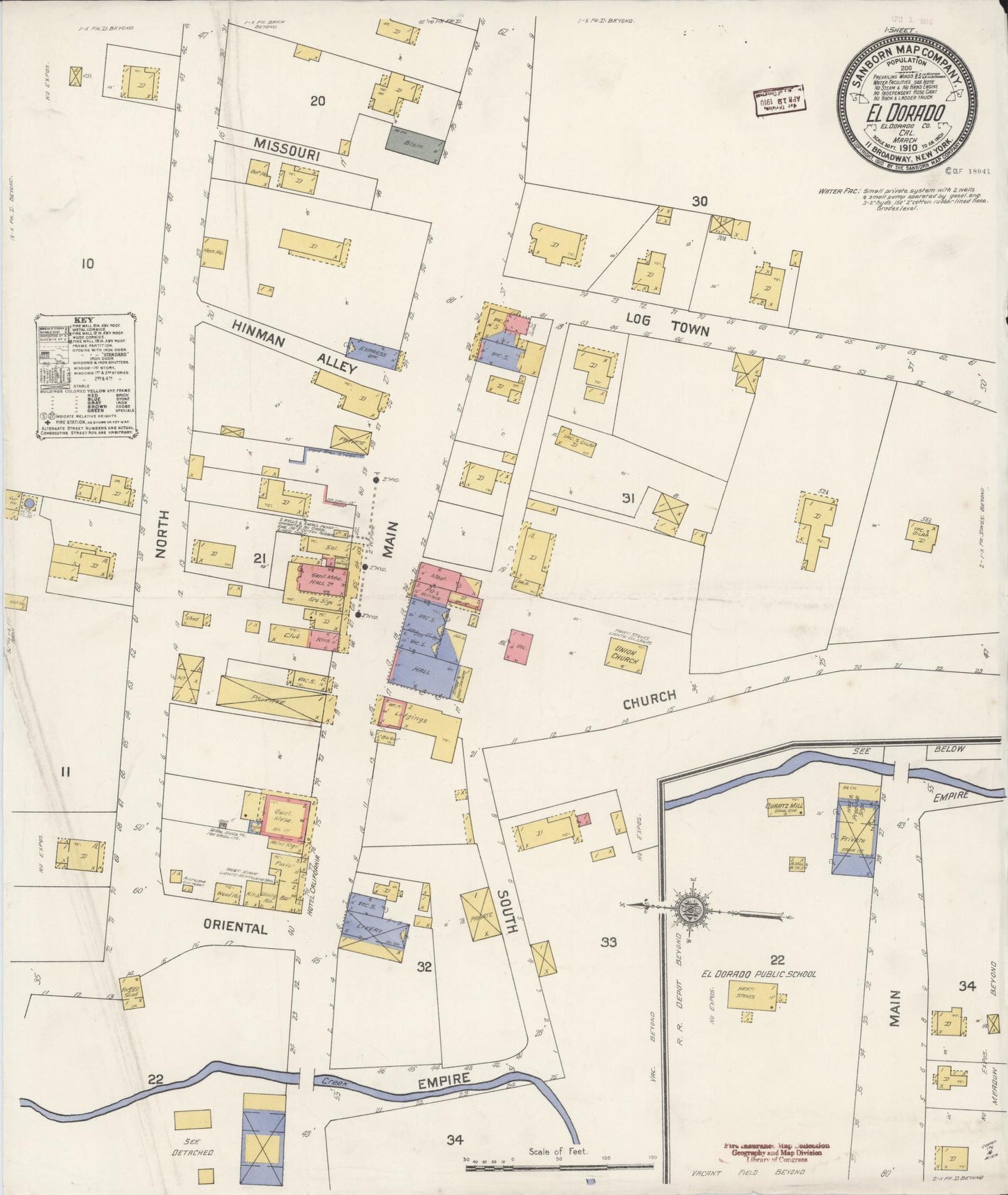 Sanborn Fire Insurance Map from El Dorado, El Dorado County, California (1910), Sheet #0001 - Historic Sanborn Fire Insurance Map Print, vintage old map wall art, antique decor, genealogy gift, California California map