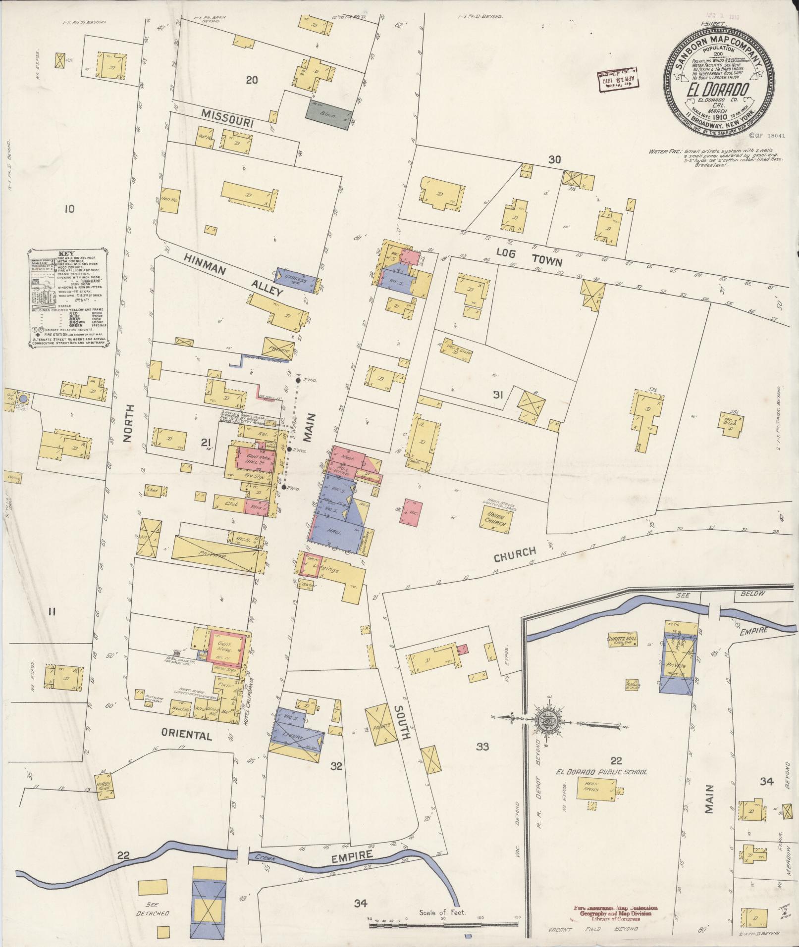 Sanborn Fire Insurance Map from El Dorado, El Dorado County, California (1910), Sheet #0001 - Historic Sanborn Fire Insurance Map Print, vintage old map wall art, antique decor, genealogy gift, California California map