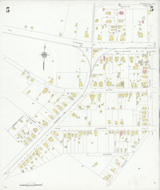 Sanborn Fire Insurance Map from Blackville, Barnwell County, South Carolina (1933), Sheet #0005 - Historic Sanborn Fire Insurance Map Print, vintage old map wall art, antique decor, genealogy gift, South Carolina South Carolina map