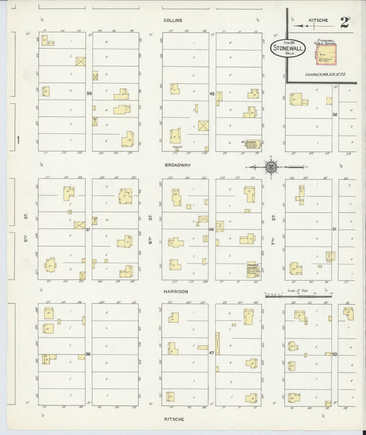 Sanborn Fire Insurance Map from Stonewall, Pontotoc County, Oklahoma (1911), Sheet #0002 - Historic Sanborn Fire Insurance Map Print, vintage old map wall art, antique decor, genealogy gift, Oklahoma Oklahoma map