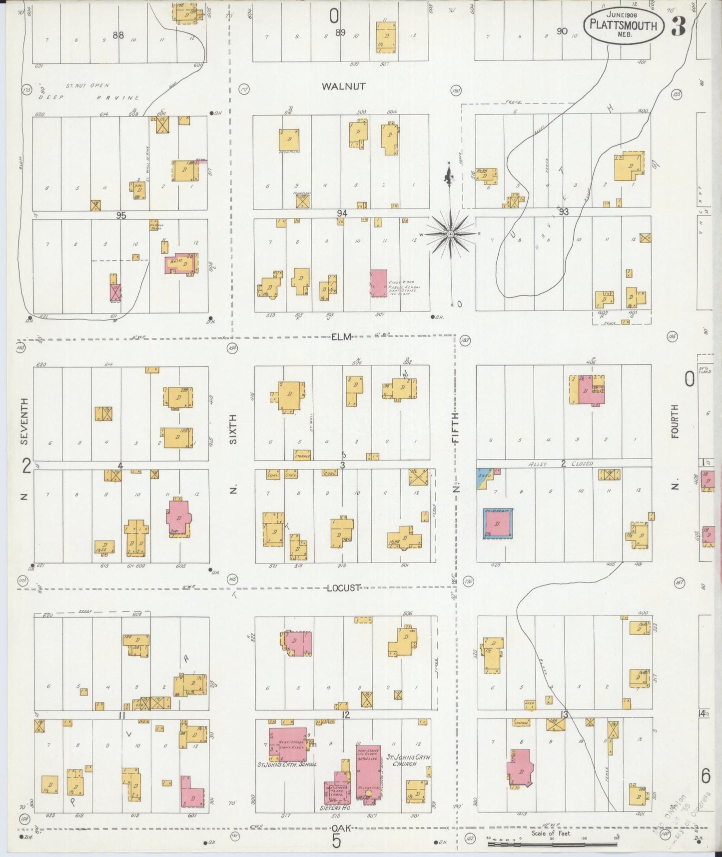 Sanborn Fire Insurance Map from Plattsmouth, Cass County, Nebraska (1906), Sheet #0003 - Complete Map Set gallery image, historic Sanborn map, vintage wall art, Nebraska Nebraska