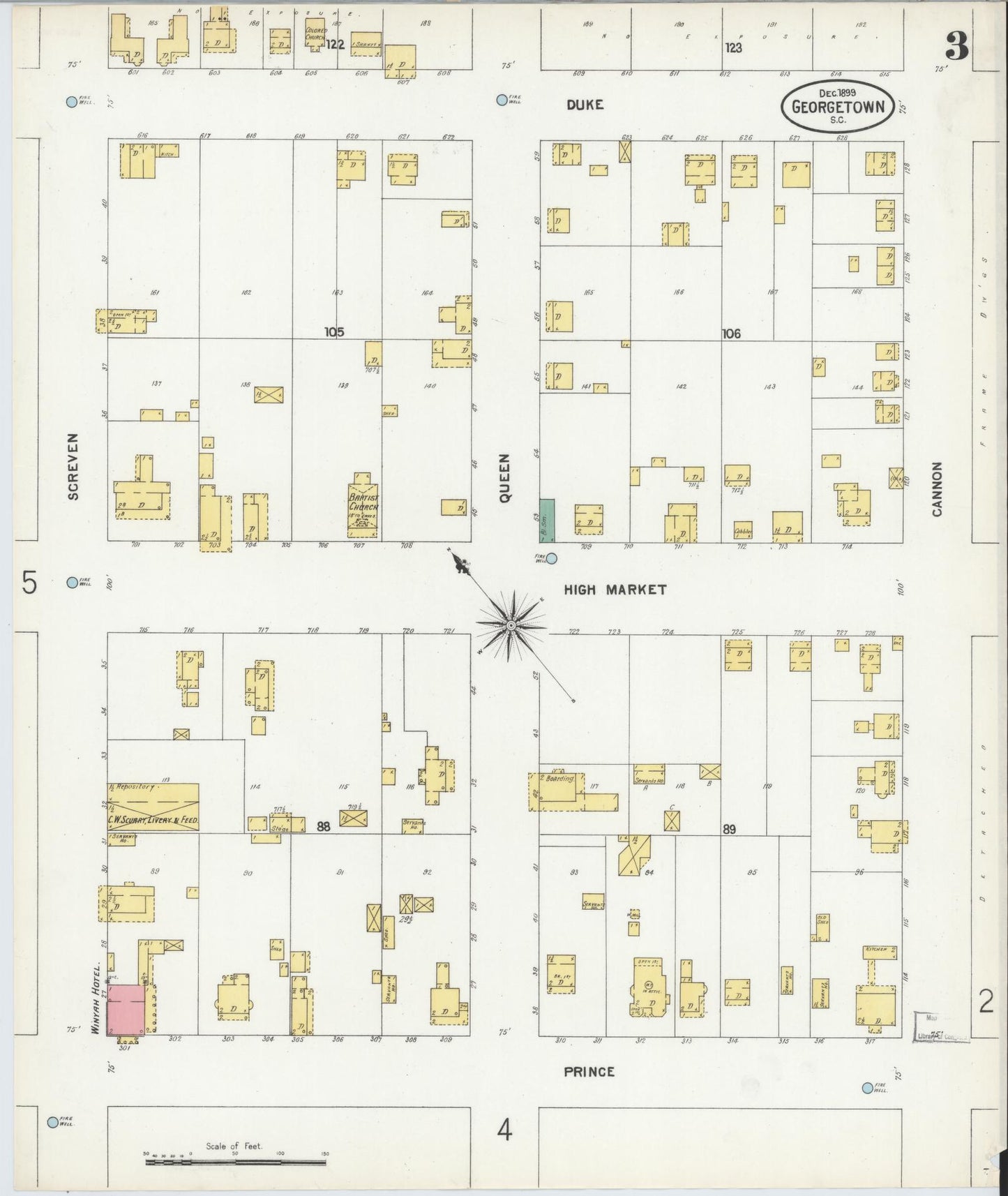 Sanborn Fire Insurance Map from Georgetown, Georgetown County, South Carolina (1899), Sheet #0003 - Historic Sanborn Fire Insurance Map Print, vintage old map wall art, antique decor, genealogy gift, South Carolina South Carolina map