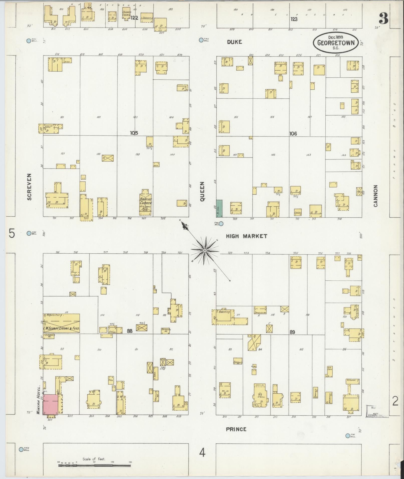 Sanborn Fire Insurance Map from Georgetown, Georgetown County, South Carolina (1899), Sheet #0003 - Historic Sanborn Fire Insurance Map Print, vintage old map wall art, antique decor, genealogy gift, South Carolina South Carolina map