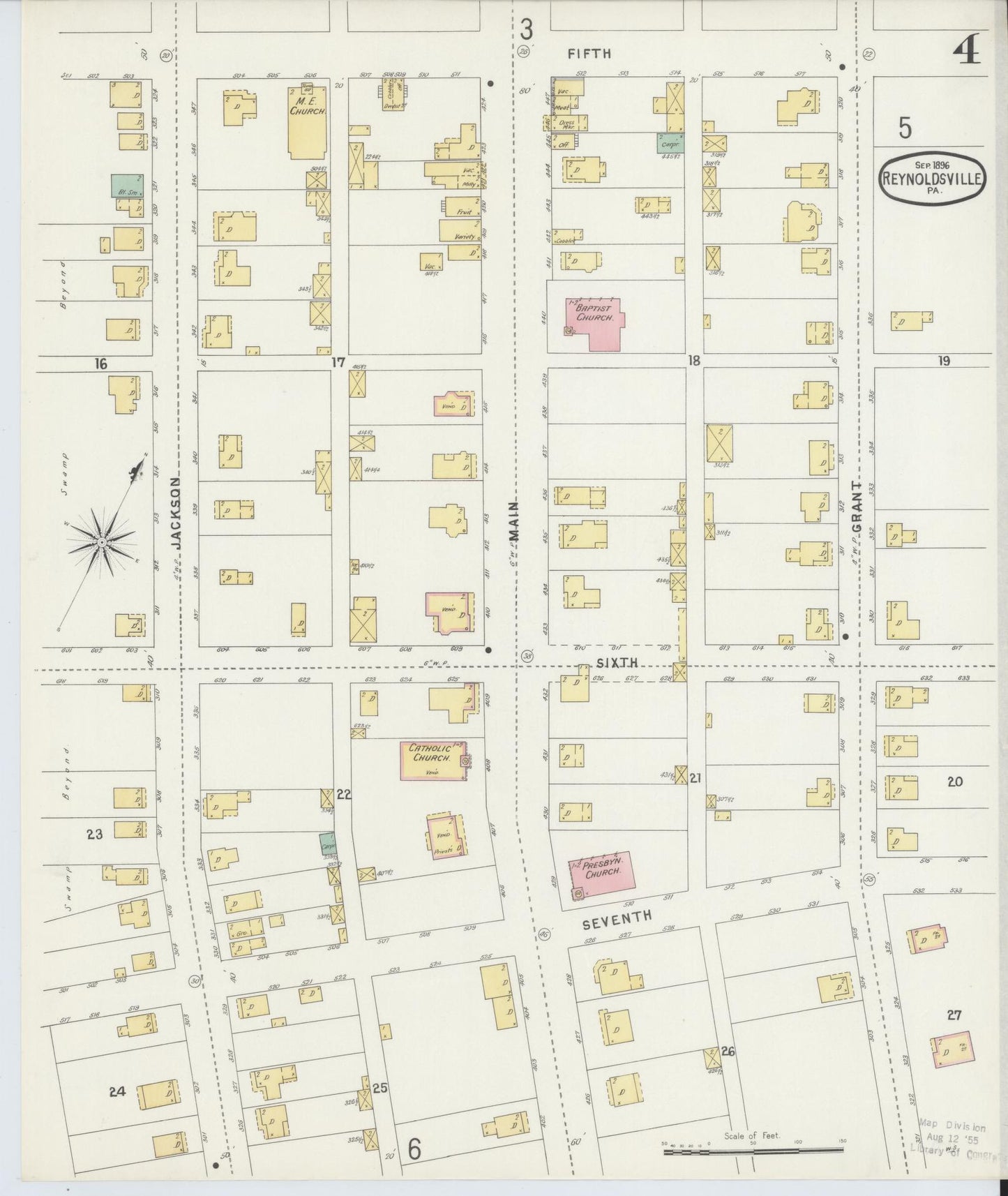 Sanborn Fire Insurance Map from Reynoldsville, Jefferson County, Pennsylvania (1896), Sheet #0004 - Complete Map Set gallery image, historic Sanborn map, vintage wall art, Pennsylvania Pennsylvania
