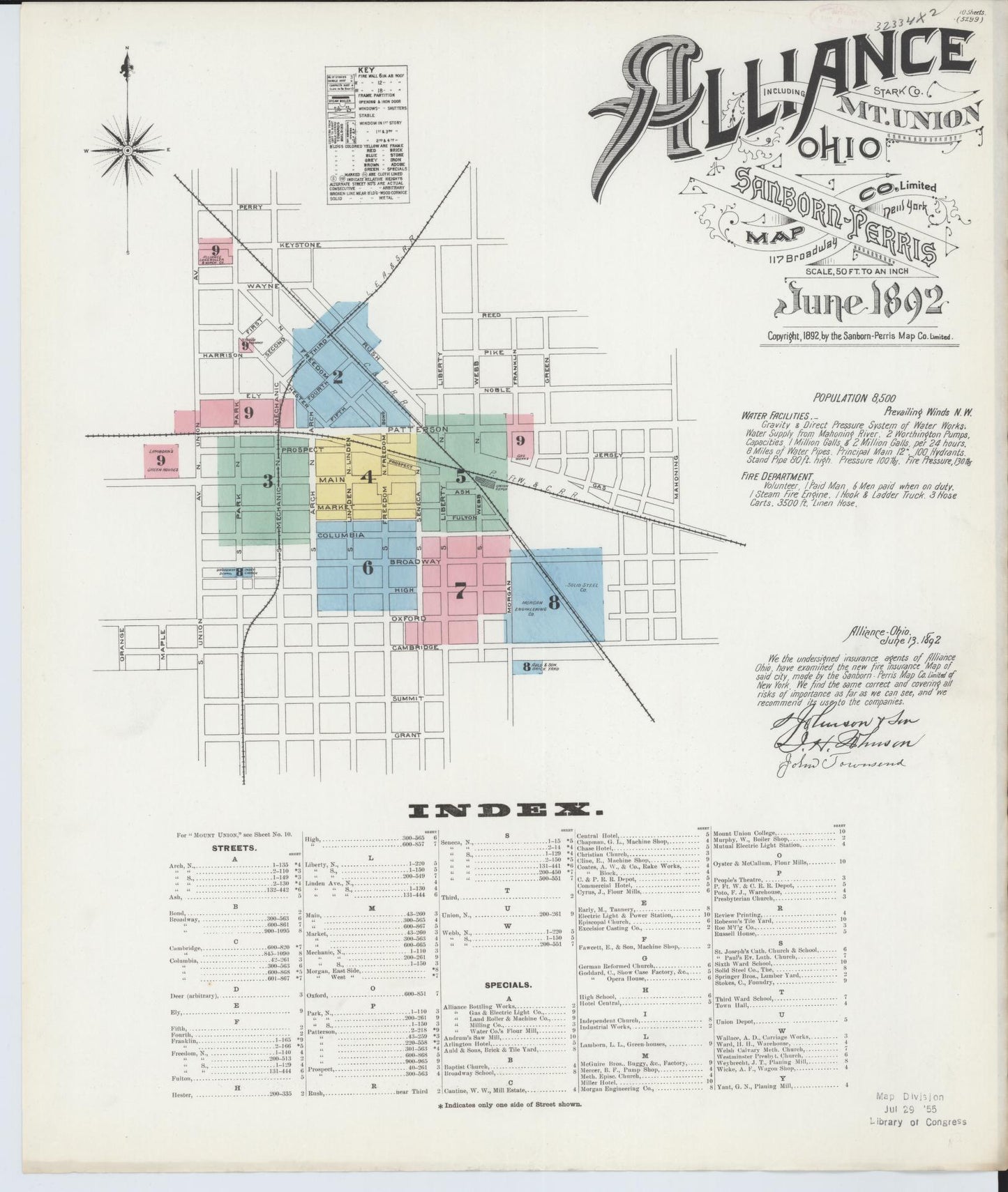 Sanborn Fire Insurance Map from Alliance, Stark County, Ohio (1892), Sheet #0001 - Historic Sanborn Fire Insurance Map Print, vintage old map wall art, antique decor, genealogy gift, Ohio Ohio map