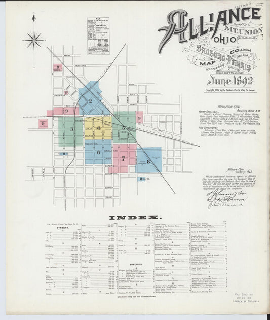 Sanborn Fire Insurance Map from Alliance, Stark County, Ohio (1892), Sheet #0001 - Historic Sanborn Fire Insurance Map Print, vintage old map wall art, antique decor, genealogy gift, Ohio Ohio map
