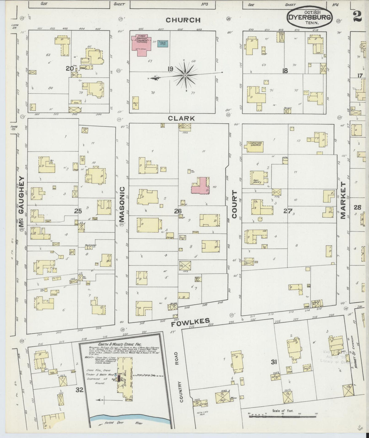 Sanborn Fire Insurance Map from Dyersburg, Dyer County, Tennessee (1891), Sheet #0002 - Historic Sanborn Fire Insurance Map Print, vintage old map wall art, antique decor, genealogy gift, Tennessee Tennessee map