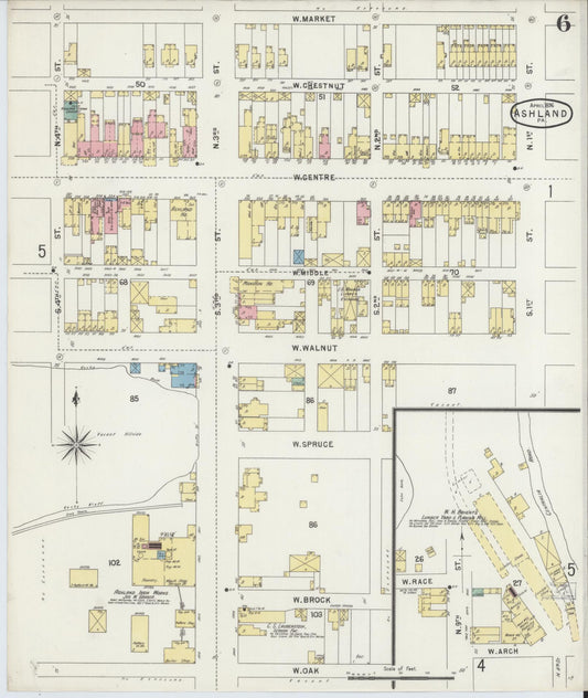 Sanborn Fire Insurance Map from Ashland, Schuylkill County, Pennsylvania (1896), Sheet #0006 - Historic Sanborn Fire Insurance Map Print, vintage old map wall art, antique decor, genealogy gift, Pennsylvania Pennsylvania map