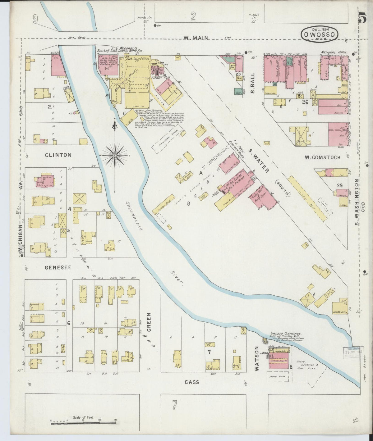 Sanborn Fire Insurance Map from Owosso, Shiawassee County, Michigan (1894), Sheet #0005 - Historic Sanborn Fire Insurance Map Print, vintage old map wall art, antique decor, genealogy gift, Michigan Michigan map