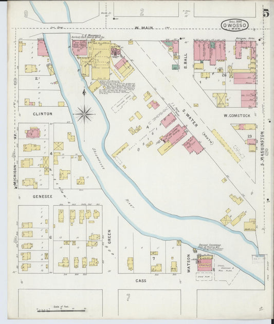 Sanborn Fire Insurance Map from Owosso, Shiawassee County, Michigan (1894), Sheet #0005 - Historic Sanborn Fire Insurance Map Print, vintage old map wall art, antique decor, genealogy gift, Michigan Michigan map