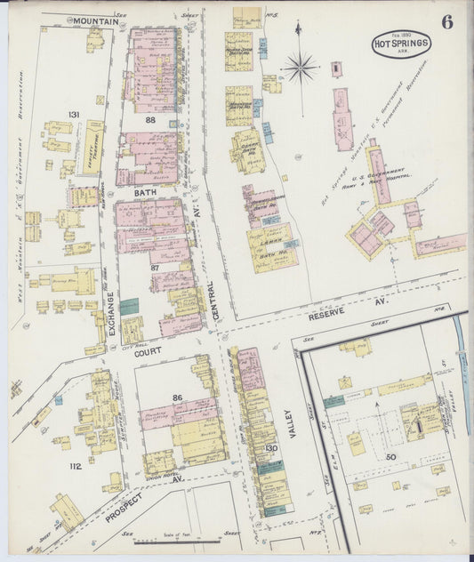 Sanborn Fire Insurance Map from Hot Springs, Garland County, Arkansas (1890), Sheet #0006 - Historic Sanborn Fire Insurance Map Print, vintage old map wall art, antique decor, genealogy gift, Arkansas Arkansas map