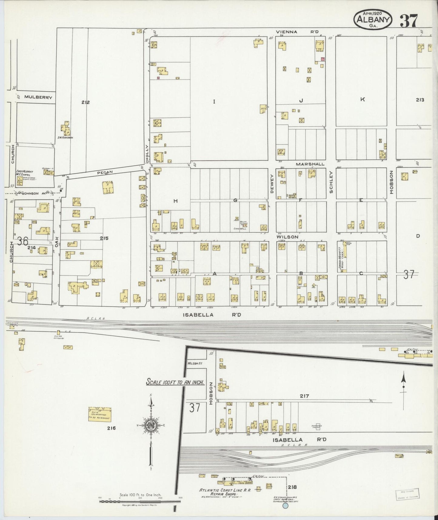 Sanborn Fire Insurance Map from Albany, Dougherty County, Georgia (1920), Sheet #0037 - Complete Map Set gallery image, historic Sanborn map, vintage wall art, Georgia Georgia