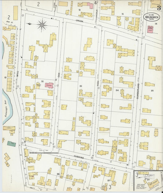 Sanborn Fire Insurance Map from Brunswick, Cumberland County, Maine (1901), Sheet #0003 - Historic Sanborn Fire Insurance Map Print, vintage old map wall art, antique decor, genealogy gift, Maine Maine map