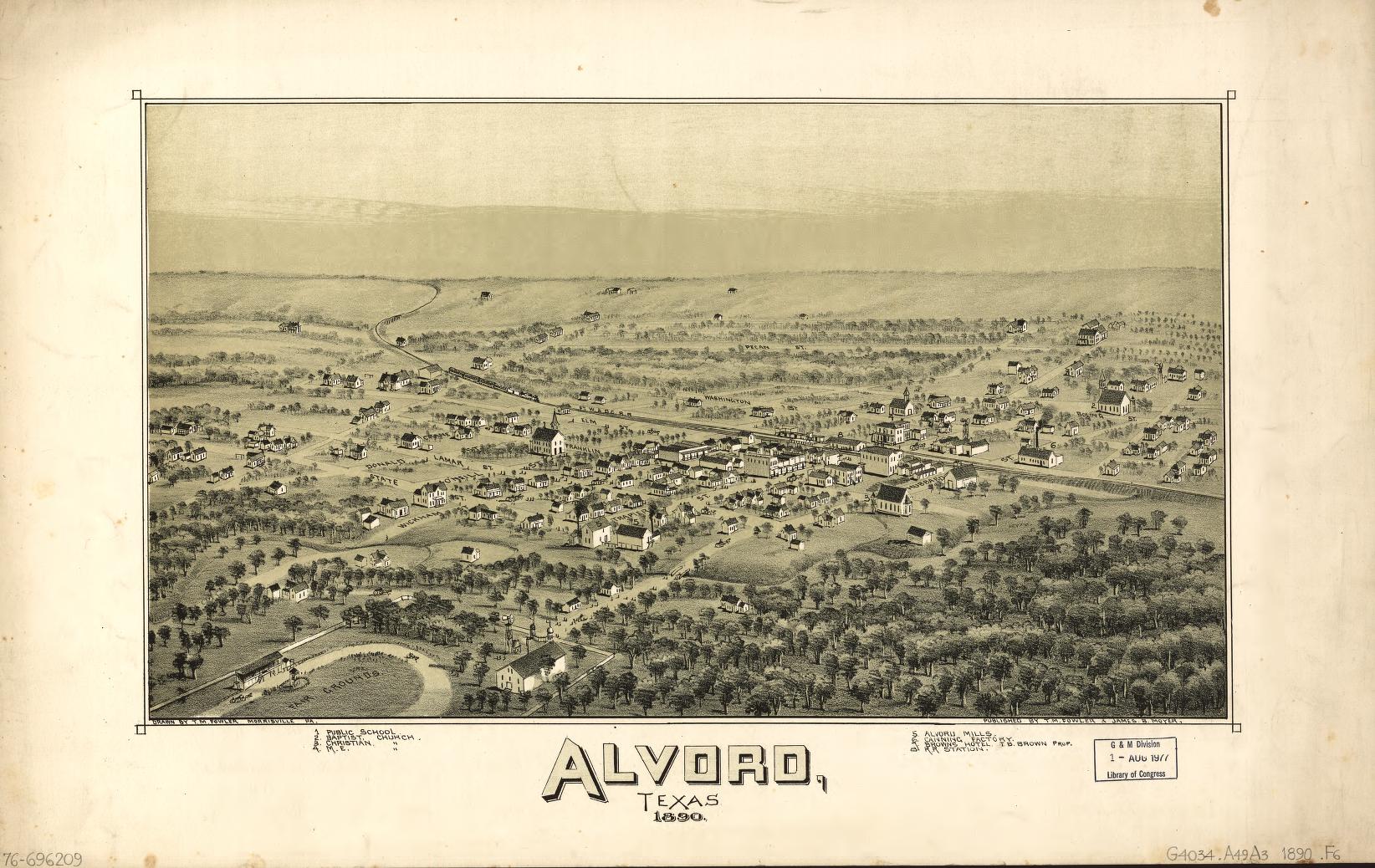 Alvord, Texas. (1890) – Historic Bird’s-Eye View Panorama Print