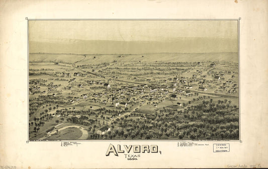Alvord, Texas. (1890) – Historic Bird’s-Eye View Panorama Print