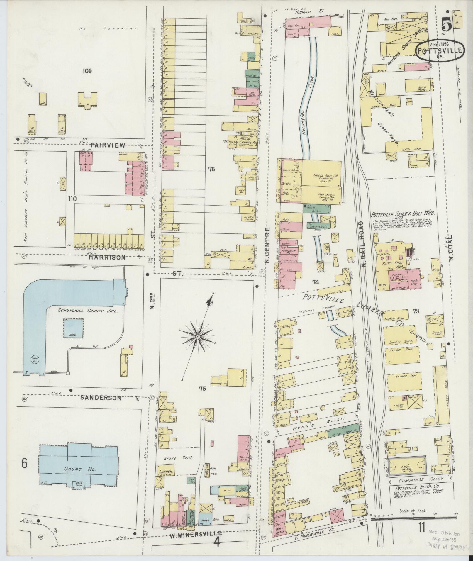Sanborn Fire Insurance Map from Pottsville, Schuylkill County, Pennsylvania (1895), Sheet #0005 - Complete Map Set gallery image, historic Sanborn map, vintage wall art, Pennsylvania Pennsylvania
