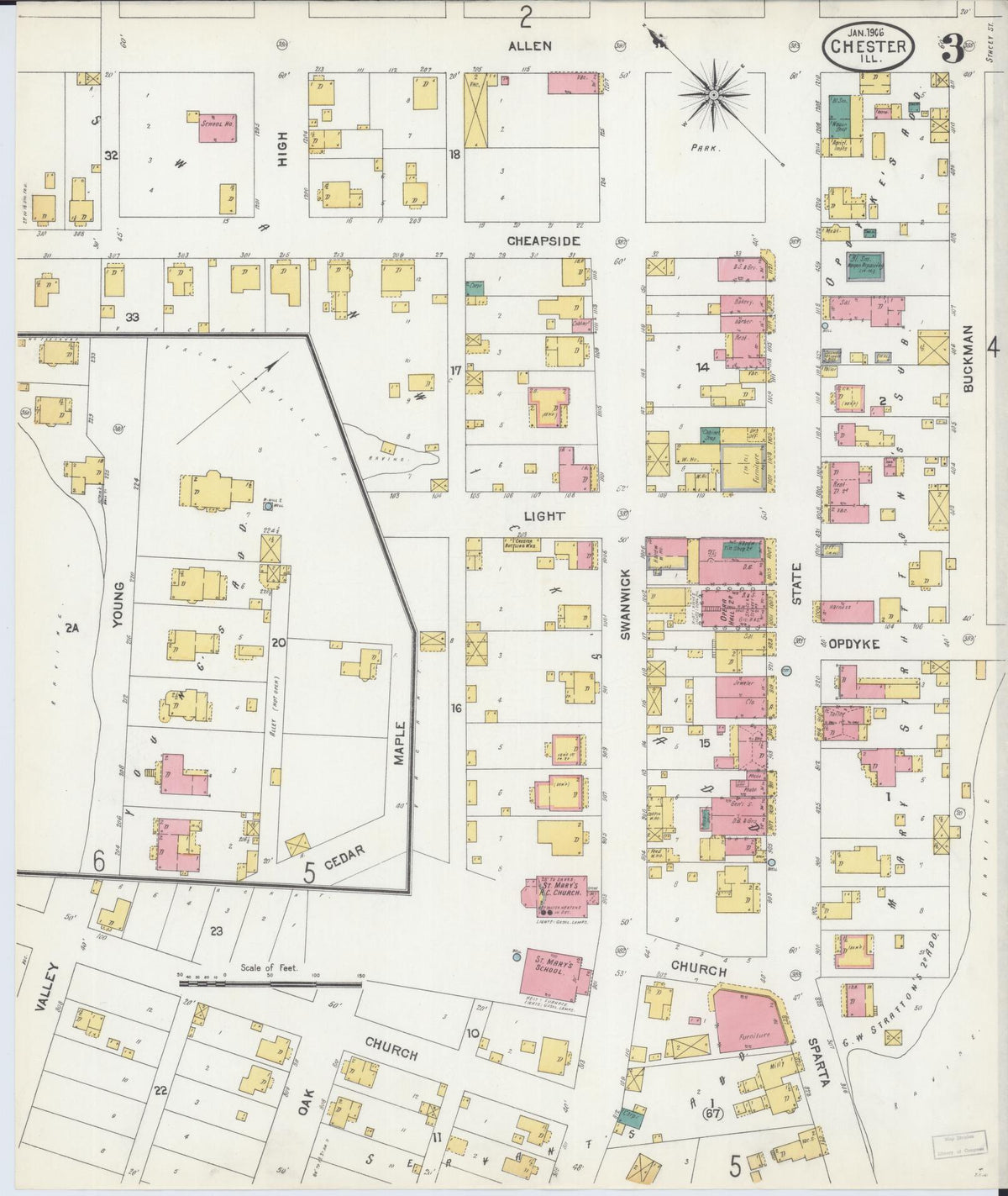 Sanborn Fire Insurance Map from Chester, Randolph County, Illinois (1906), Sheet #0003 - Complete Map Set gallery image, historic Sanborn map, vintage wall art, Illinois Illinois