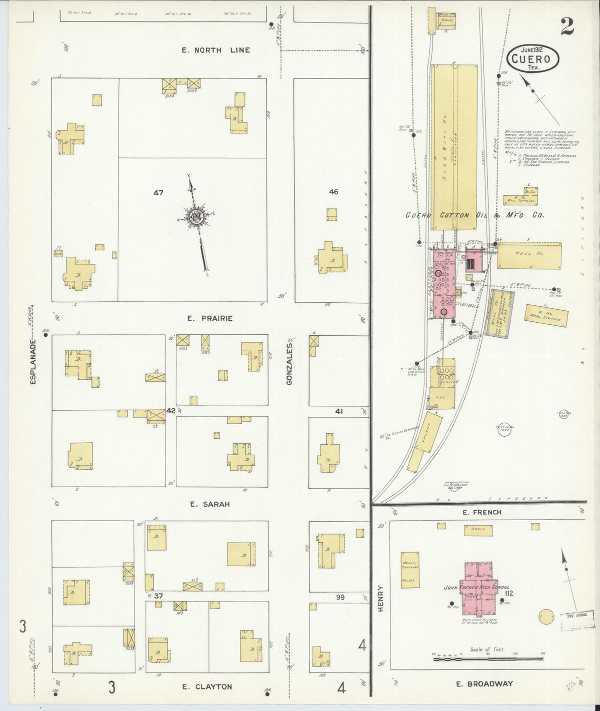 Sanborn Fire Insurance Map from Cuero, De Witt County, Texas (1912), Sheet #0002 - Complete Map Set gallery image, historic Sanborn map, vintage wall art, Texas Texas