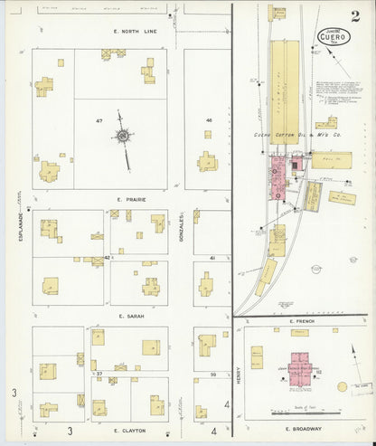 Sanborn Fire Insurance Map from Cuero, De Witt County, Texas (1912), Sheet #0002 - Complete Map Set gallery image, historic Sanborn map, vintage wall art, Texas Texas