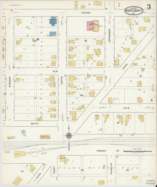 Sanborn Fire Insurance Map from North Liberty, Saint Joseph County, Indiana (1917), Sheet #0003 - Historic Sanborn Fire Insurance Map Print, vintage old map wall art, antique decor, genealogy gift, Indiana Indiana map