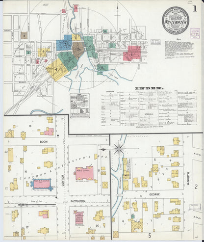 Sanborn Fire Insurance Map from Whitewater, Walworth County, Wisconsin (1904), Sheet #0001 - Historic Sanborn Fire Insurance Map Print, vintage old map wall art, antique decor, genealogy gift, Wisconsin Wisconsin map