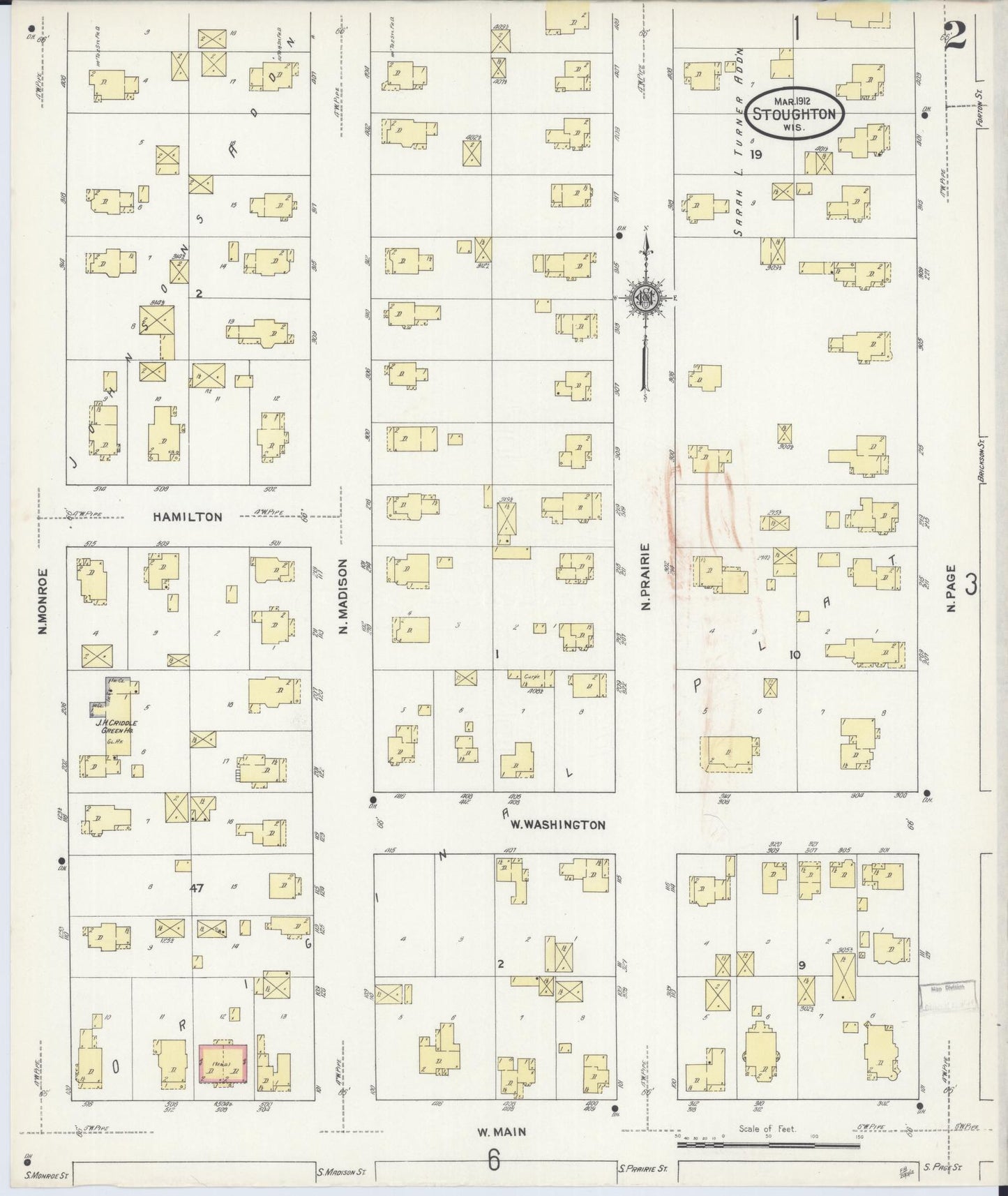 Sanborn Fire Insurance Map from Stoughton, Dane County, Wisconsin (1912), Sheet #0002 - Complete Map Set gallery image, historic Sanborn map, vintage wall art, Wisconsin Wisconsin