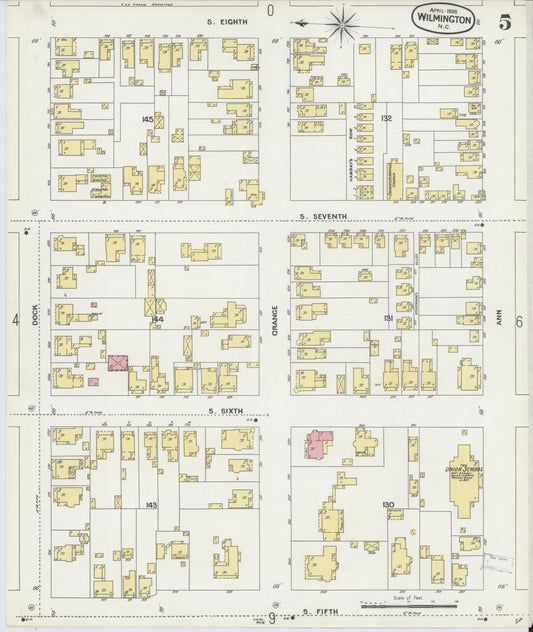 Sanborn Fire Insurance Map from Wilmington, New Hanover County, North Carolina (1898), Sheet #0005 - Historic Sanborn Fire Insurance Map Print, vintage old map wall art, antique decor, genealogy gift, North Carolina North Carolina map