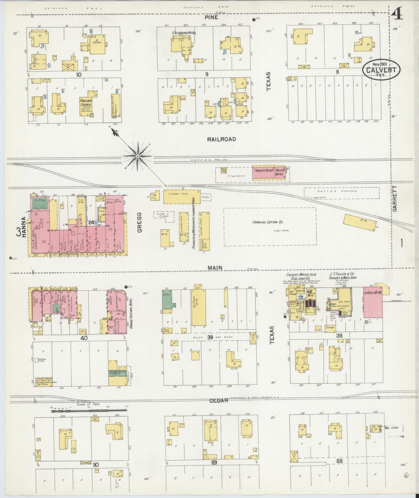 Sanborn Fire Insurance Map from Calvert, Robertson County, Texas (1901), Sheet #0004 - Historic Sanborn Fire Insurance Map Print, vintage old map wall art, antique decor, genealogy gift, Texas Texas map